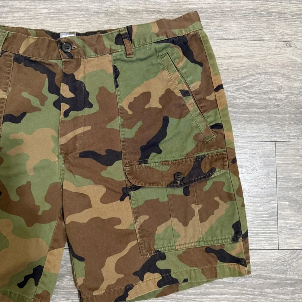 JCP Mens Woodland Camo Cargo Shorts Size 38 Green Brown 100% Cotton Tactical